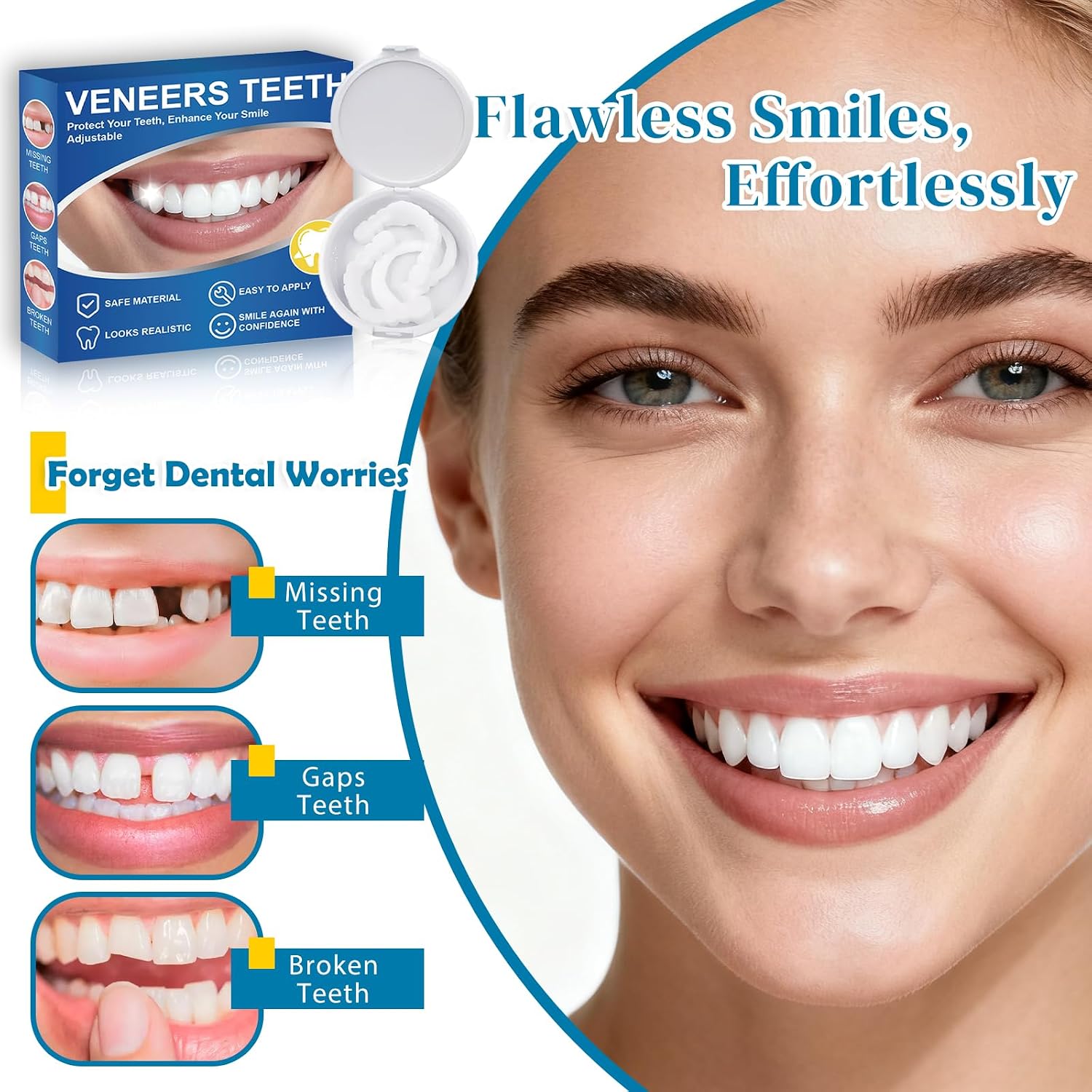 Temporary Veneers Kit for Women and Men, Natural Shade, Custom Fit, Comfortable Cosmetic Teeth Enhancement, 1 Pack