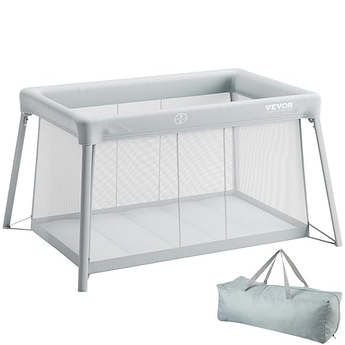 Miniatura 10 de VEVOR Cuna de viaje para bebés y patio de juegos, corralito plegable para bebés con almohadilla de colchón suave, cuna portátil para niños pequeños