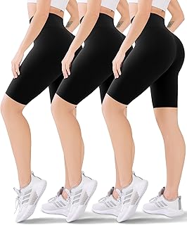 شورت يوجا عالي الخصر للنساء من 3 قطع، شورت رياضي للتحكم في البطن 8 انش، سروال ضيق للتمارين الرياضية قابل للتمدد للجري وركوب الدراجات وصالة الالعاب الرياضية، ملابس لياقة بدنية غير شفافة (اسود، L/XL)