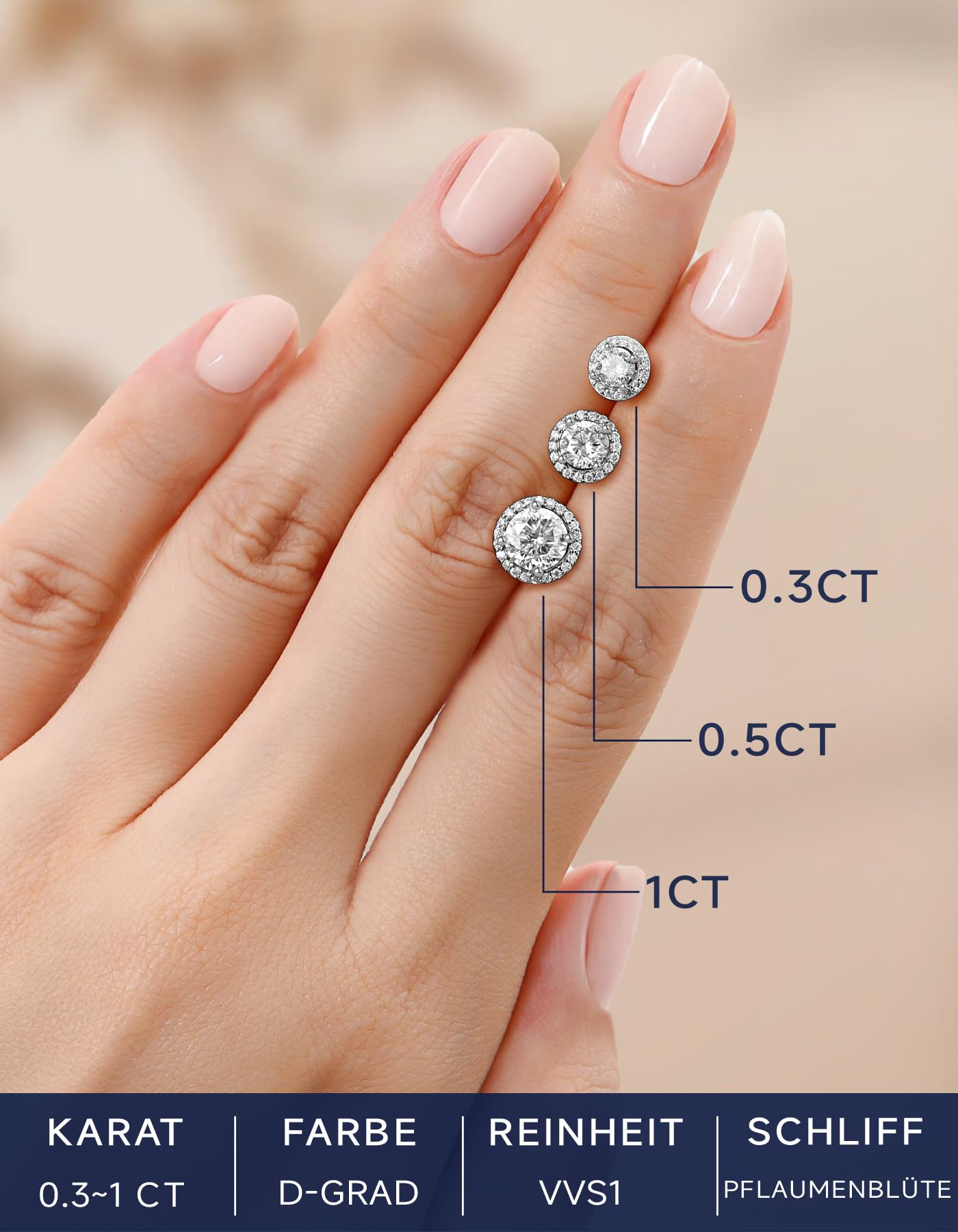 MomentWish Moissanite Ohrringe Silber 925, 1-2 Karat Ohrstecker Damen Schmuck Hypoallergen Liebes Geschenk Valentinstag Muttertag für Frauen Mama 4mm/5mm/6.5mm