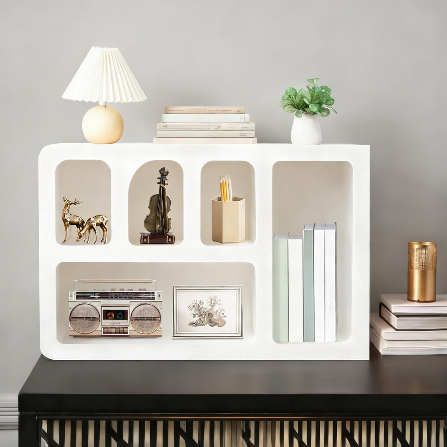 Modern Geometric Arched Wall Storage Cabinet Modern Wall Shelves for Wall Decor Floating Shelves Wall Mounted Storage Organizer for Bathroom Living Room Bedroom Fully Assembled