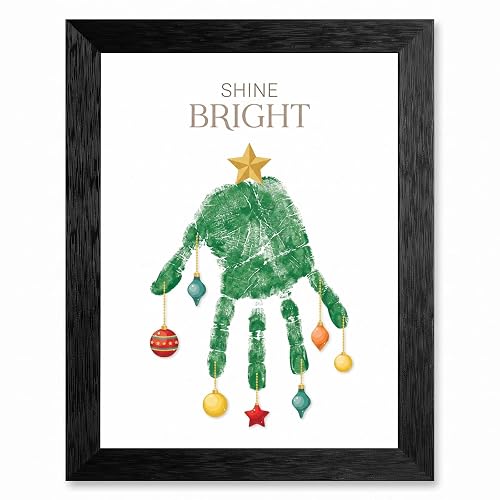 Framed Handprint Christmas Tree Canvas Art Black Frame Inch 12x16