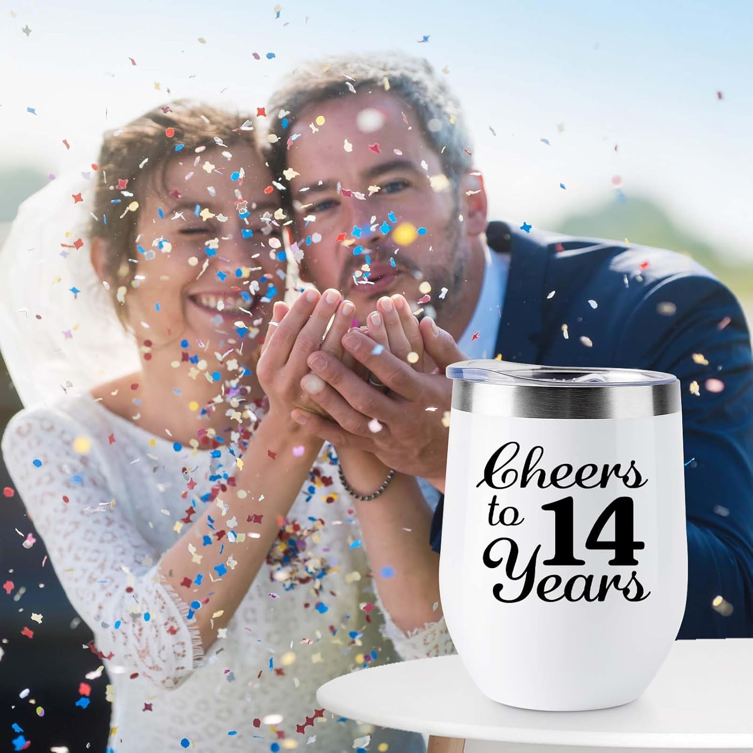 14th Anniversary Wedding Gifts for Couple Wife Husband 2 Pack Wine Tumbler 12 OZ - Image 6