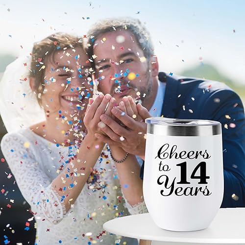 Miniatura 6 de joytumbler Regalos de boda de 14 aniversario para pareja, esposa, marido, paquete de 2 vasos de vino de 12 onzas
