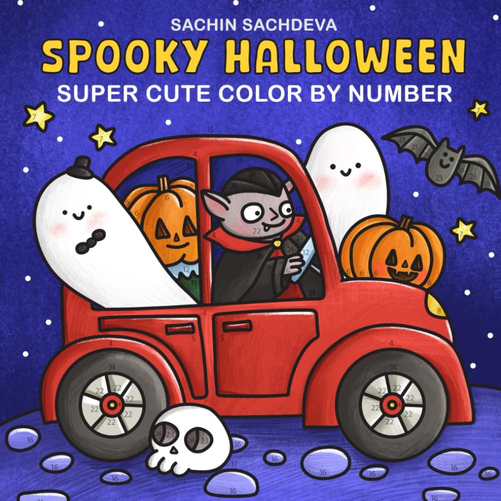 Spooky Halloween Color by Number: Super Cute Coloring Book for Adults, Teens and Kids, featuring Simple, Bold and Easy designs for relaxation