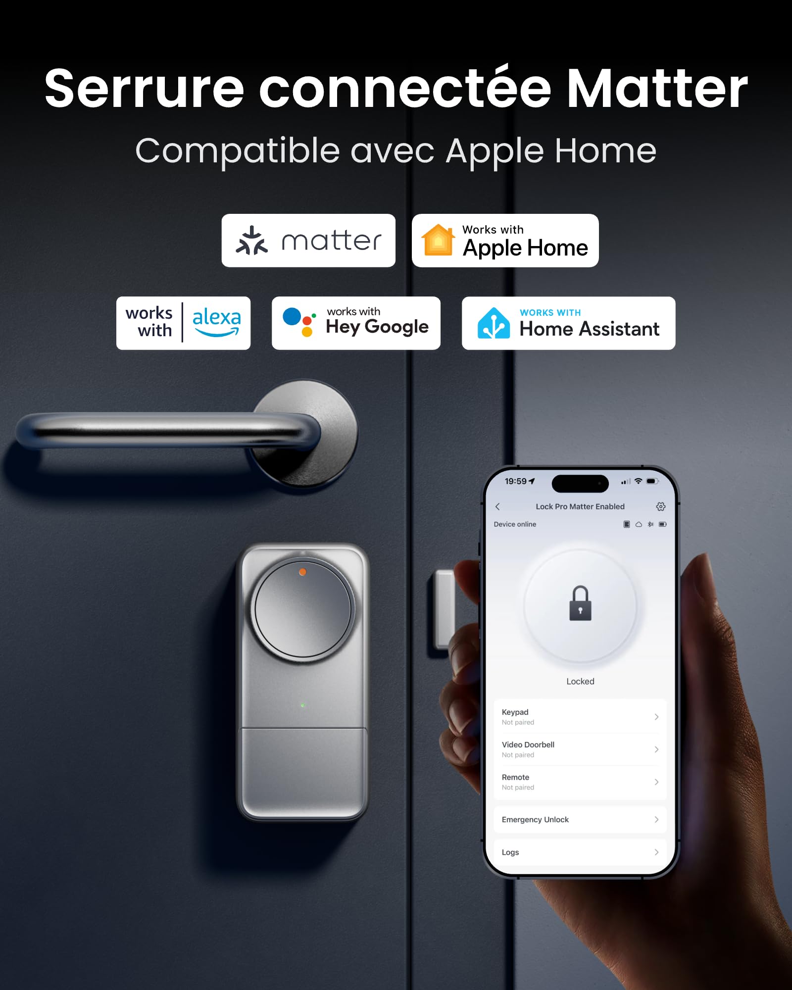 SwitchBot Serrure Connectée WiFi Pro avec Batterie Rechargeable, Matter Over WiFi, Serrure Électronique, Installation Rapide sur Verrou Existants, Compatible Apple Home, Alexa, Google Home, IFTTT