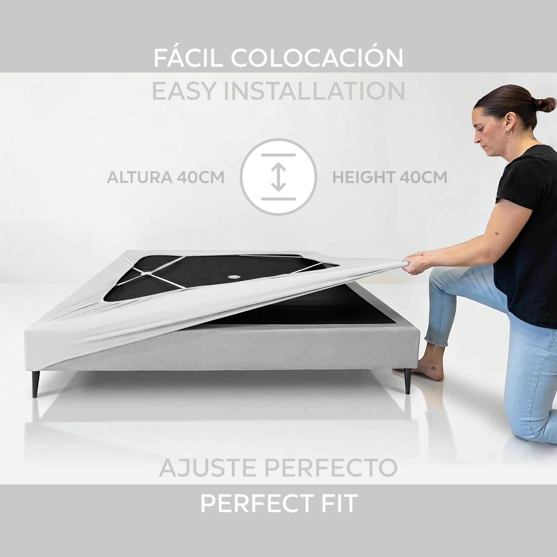 Textilhome Copri Sommier Elastico per Letto Singolo 90x200 cm - Vestiletto Moderno per Base Letto e Giroletto - Tessuto Stretch Resistente e Facile da Mettere. Bianco