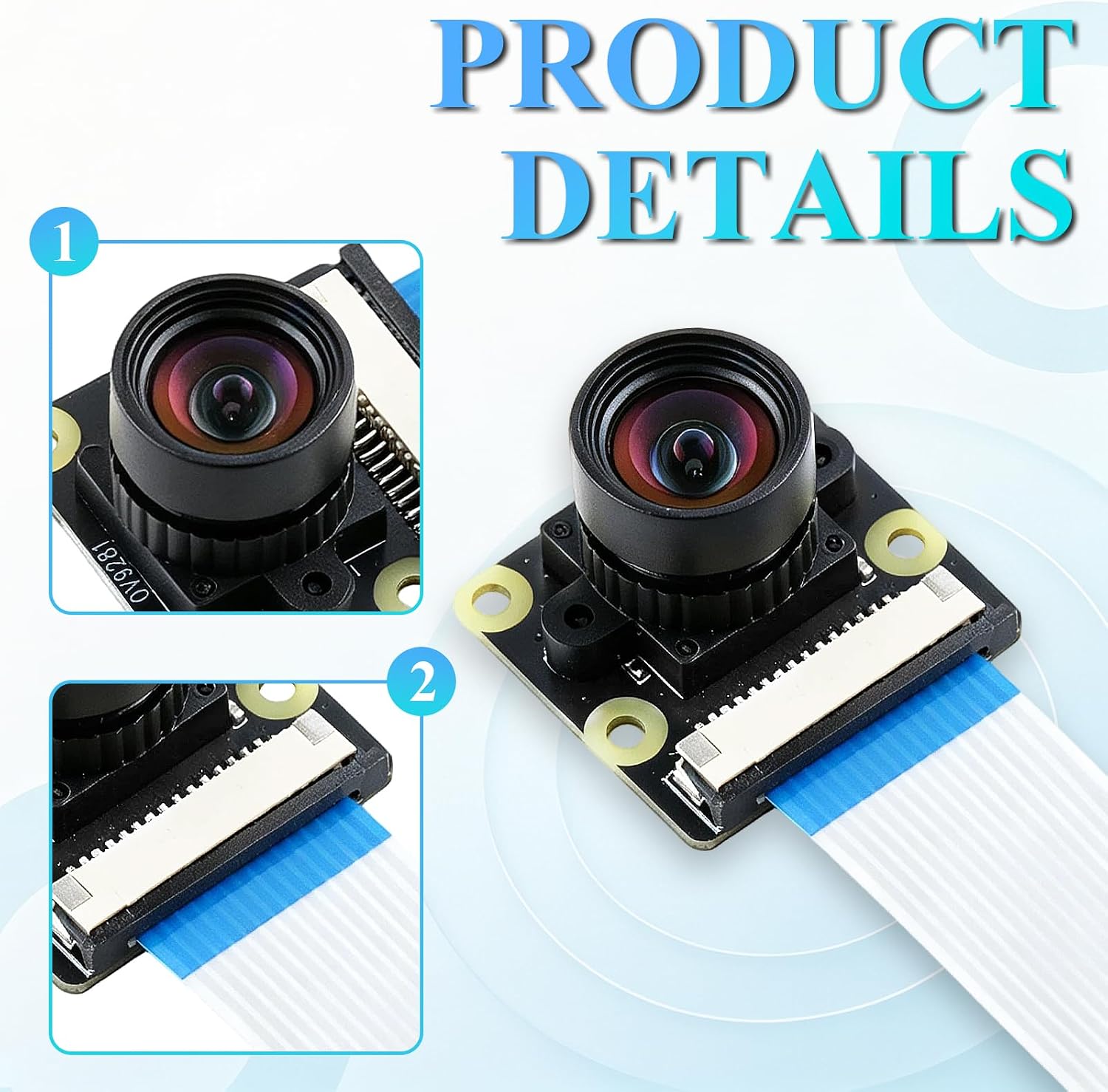 2PCS 120fps Monochrome Global Shutter Camera Module, 1MP OV9281 Sensor with 120° Wide-Angle Lens, Compatible with Raspberry Pi 5 / 4B / 3B+ / 3B / Zero