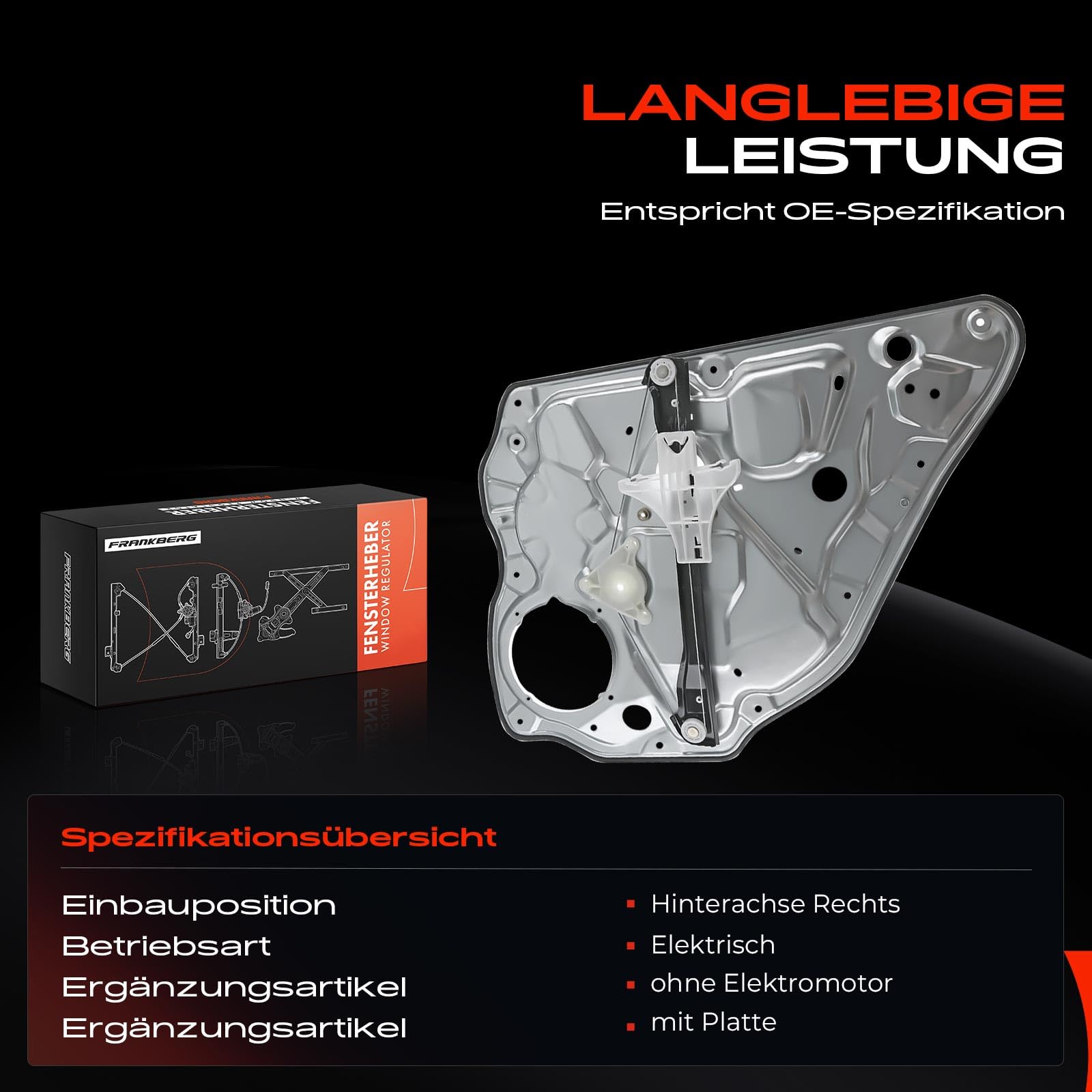 Frankberg Elektrisch Fensterheber Mit Grundplatte Ohne Motor Hinten Rechts Kompatibel mit Polo 9N 9A4 Alle Motoren 2001-2009 6Q4839462