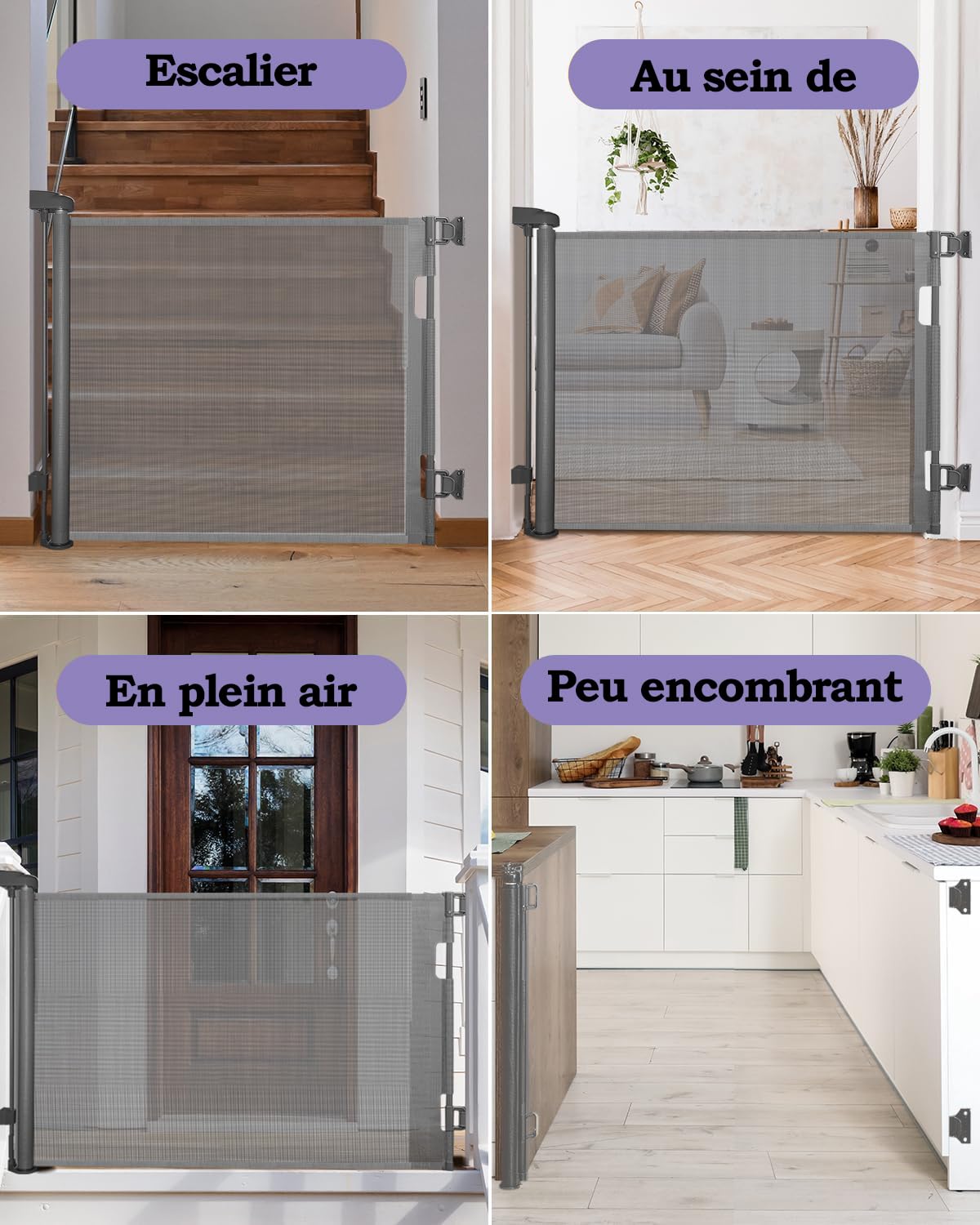 Barriere de Securite Retractable pour Bébé,0-300cm Barriere de Securite Enfant Extensible,Barriere de Securite Chien,pour Escaliers,Couloirs,Intérieur et Extérieur (Gris)