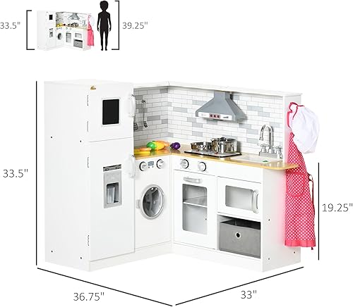 Miniatura 2 de Juego de cocina grande para niños de 3 a 8 años, juego de cocina esquinera para niños, cocina de madera con luces y sonidos, cocina de juguete para