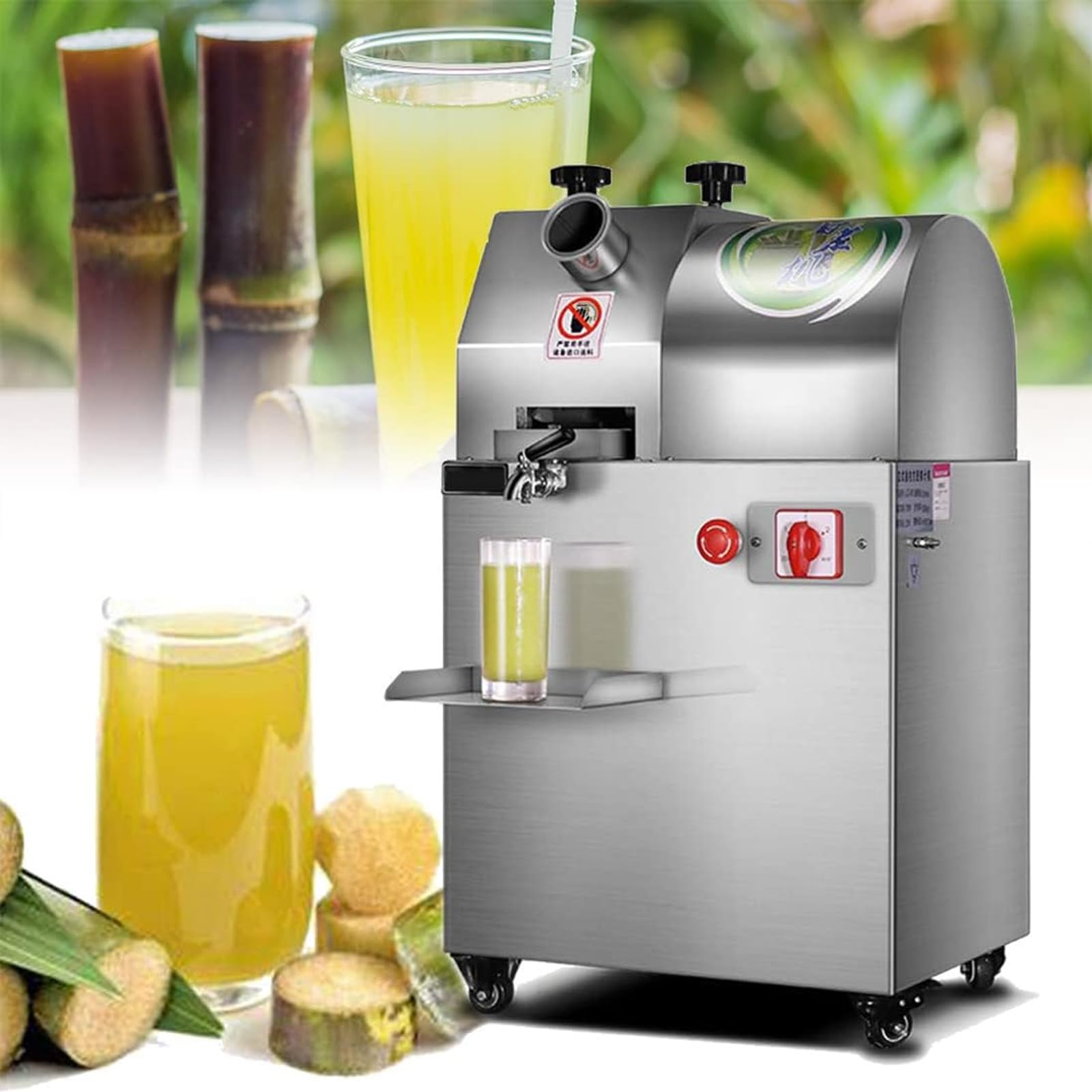 Commercial Electric 370W Slow Masticating Sugarcane Juicer Machine with Feed Chute Tray Sugar Cane Squeezer Makes High Nutritive