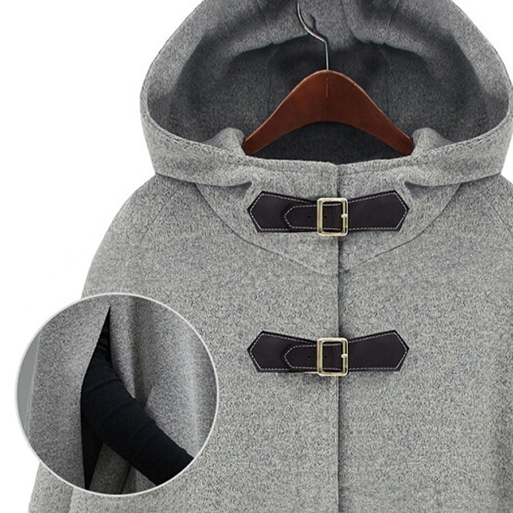 Femme Cape à Capuche Élégant Chaud Hiver Veste Blouson Manteau Poncho Cape Mélange de laine