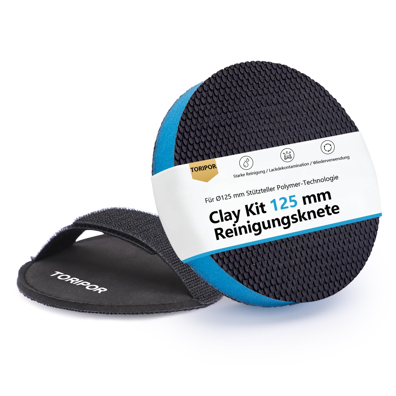 Clay Pad (Ø125mm) | Clay Disc Set mit Handgurt Applikator | Auto Reinigungsknete Set zur schonenden Entfernung von Flugrost, Harz, Teer, Insektenreste | Car Clay Bar, Lackknete für Tiefglanz