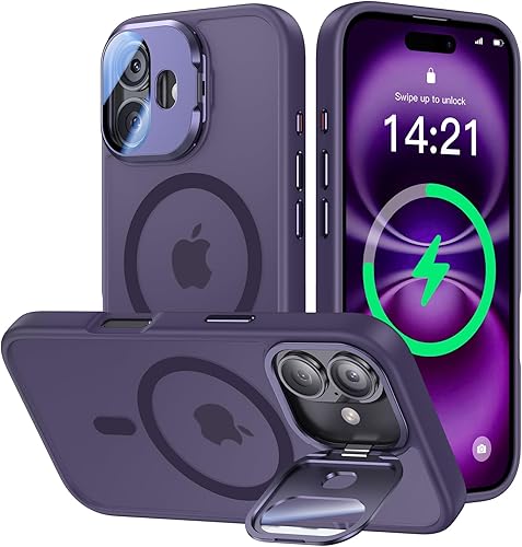 Miniatura 41 de Funda para iPhone 14 Pro de 6.1”, cubierta para cámara con soporte, protector de lente de cámara 9H, compatible con MagSafe, a prueba de golpes de