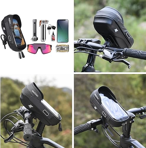 Miniatura 7 de Soporte de teléfono impermeable para bicicleta, soporte de pantalla táctil para teléfonos de 7 pulgadas, rotación de 360 y bolsa de manillar a