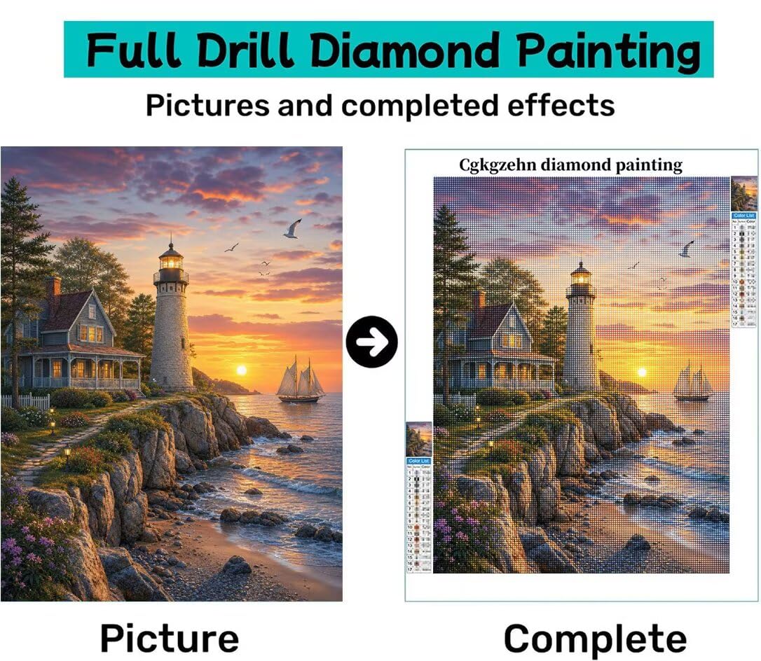 Diamond Painting Faro Kit, Manualidad Creativa y Relajante 100x130cm C8-116