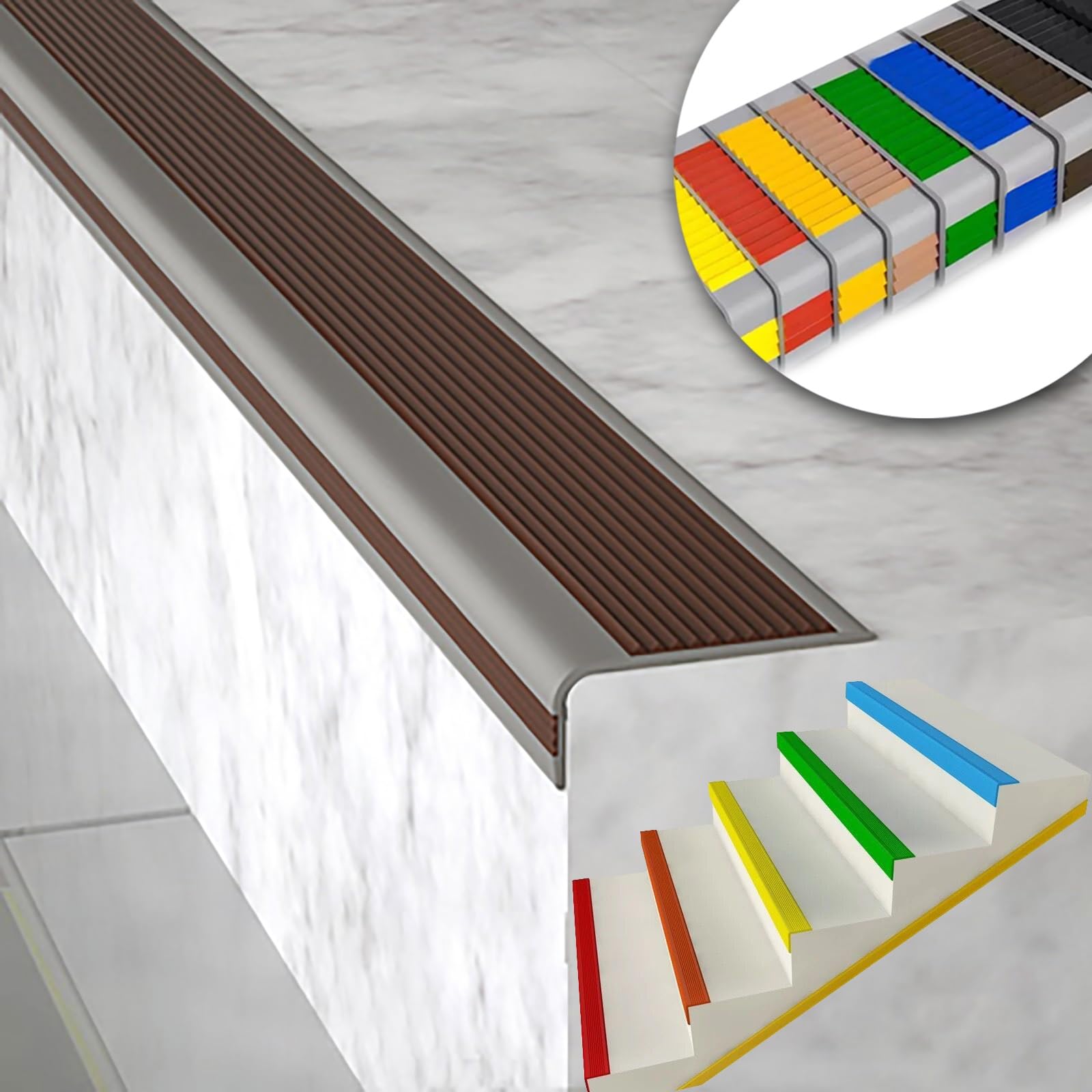 Self-Adhesive Stair Step Transition Strip,Non-Slip Step Edge Protector,Flexible Rubber Stair Edge Protector,indoor stair nosing Guard Strip,Safety Corner Edge Guard Strip,Fire retardant waterproof. ( โ image 1