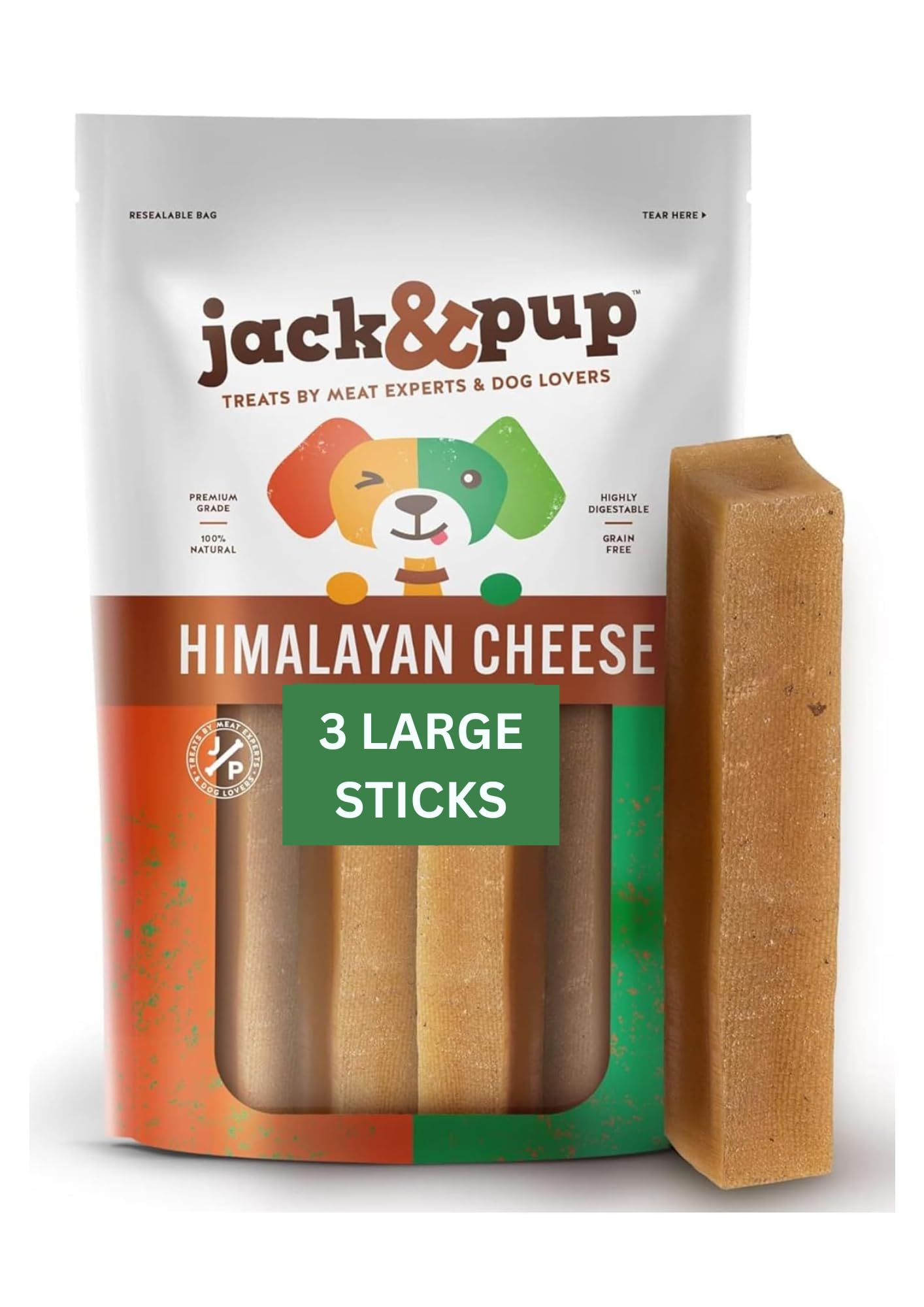 Jack&Pup Yak Cheese Himalayan Dog Chews | Dog Yak Chews for Large Dogs Aggressive Chewers | Hard Yak Cheese Stick (9oz, 3 Pack)