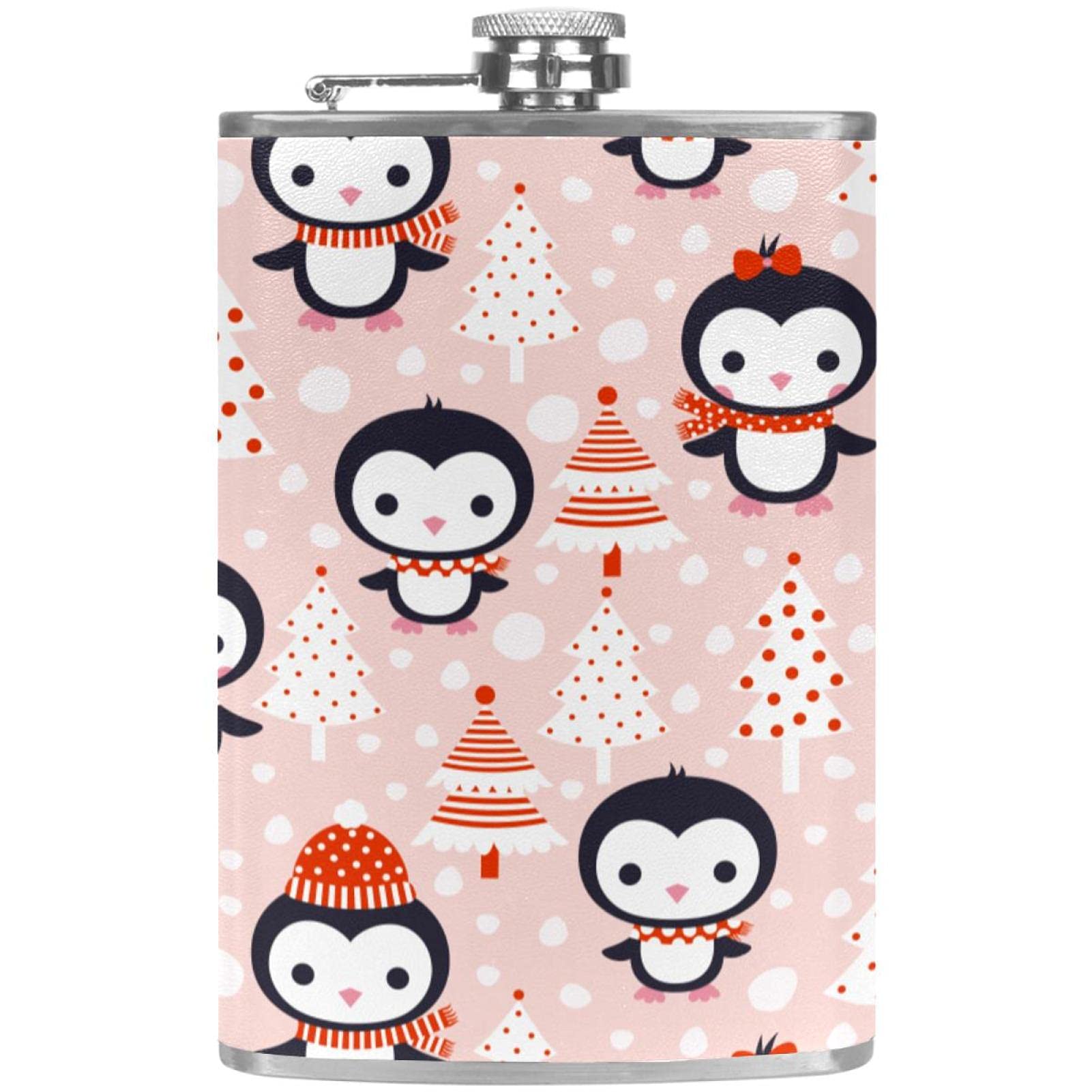 Flasque à liqueur pingouin de Noël rose en acier pour vos soirées hivernales