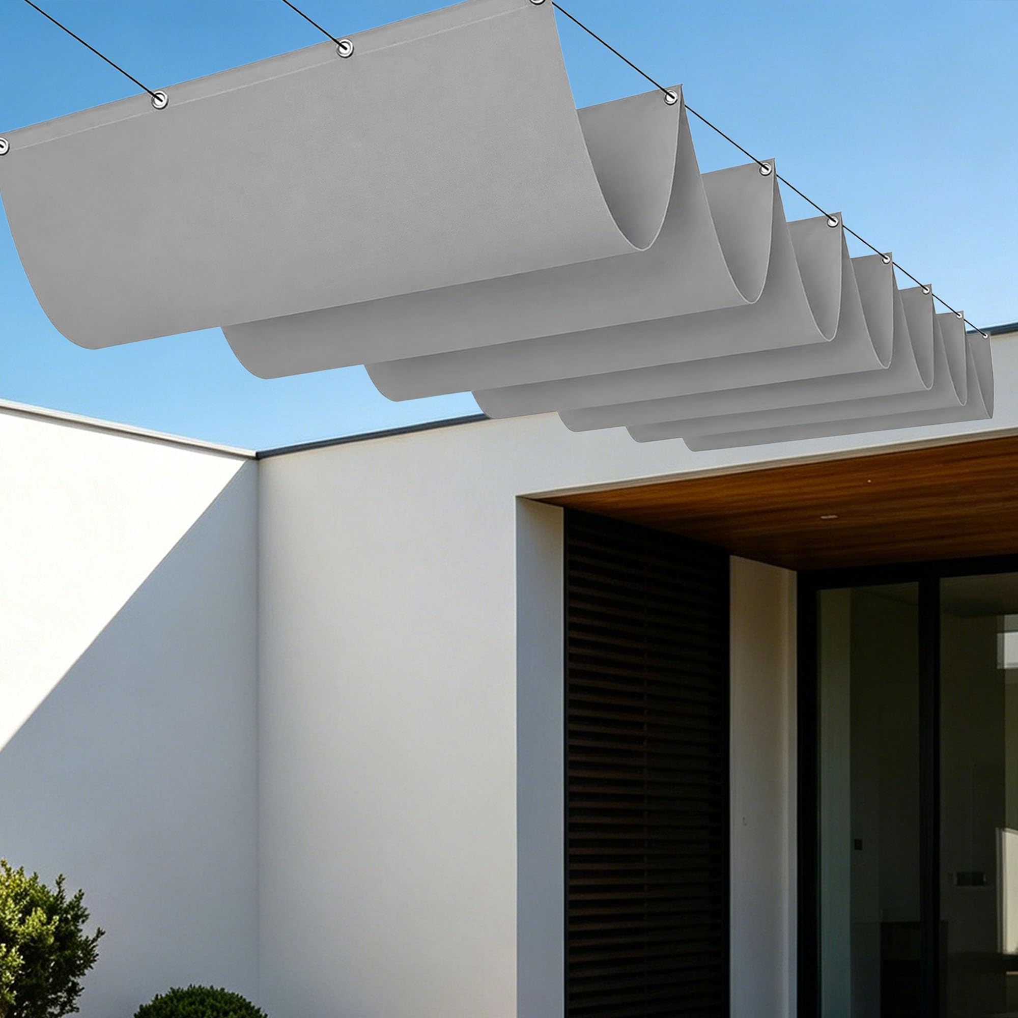 Voile ombrage rétractable vague étanche pour terrasse et jardin gris