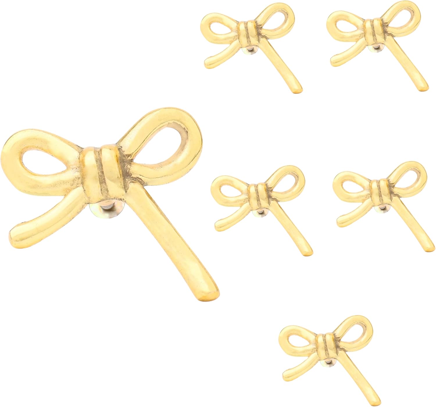 Indian Shelf 6 Pieces Aluminium Gold Bow Drawer Knobs for Kitchen Cabinet Hardware Tie Nursery Door Decorative Kids Dresser Knobs Pulls Premium Vintage