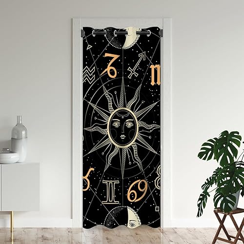 Miniatura 7 de Cortinas opacas de sol y luna para puertas, mandala místico hippie y estrella para dormitorio de niños, con ojales, aislamiento térmico, cortinas de