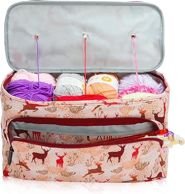 Knitting Bag Yarn Storage Bag for Crochet and Bag, Wool Storage Bag with Pocket Wool Bag Yarn Holder Sewing Storage Bag for Knitting Needles Sewing Tools