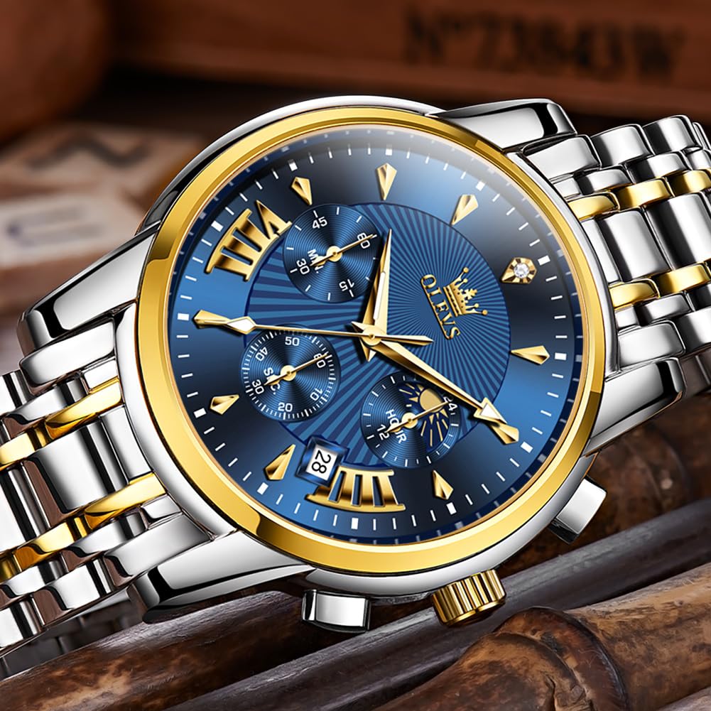 OLEVS Reloj de Pulsera para Hombre con Esfera Grande y Esfera Grande de Acero Inoxidable, Impermeable, Luminoso, para Hombre