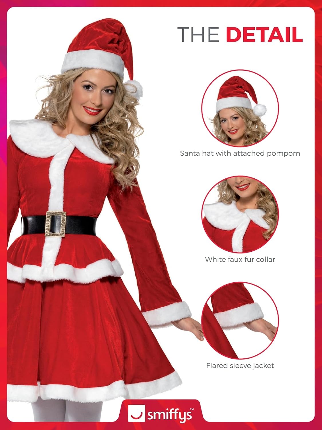 Smiffys Women's Miss Santa Costume, Red