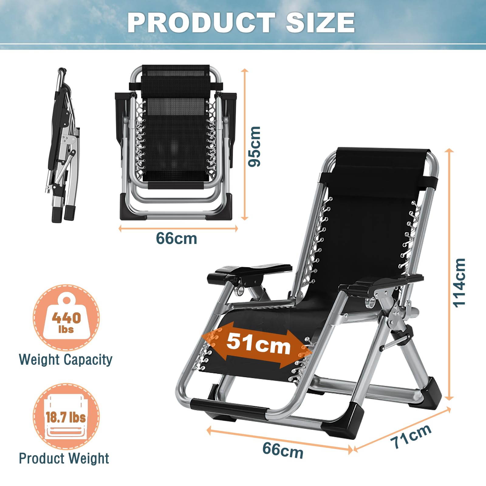MOPHOTO Silla de gravedad cero, silla reclinable plegable con capacidad de carga de 200 kg con almohadilla y bolsillo lateral, perfecta para siesta, sala de estar, balcón, jardín, uso de asientos de