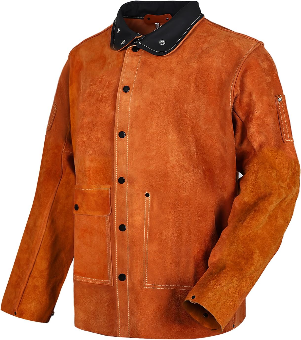 QeeLink Leather Welding Jacket - Flame-Resistant Heavy Duty Work Welder Jackets - Split Cowhide Welding Coat for Men Women