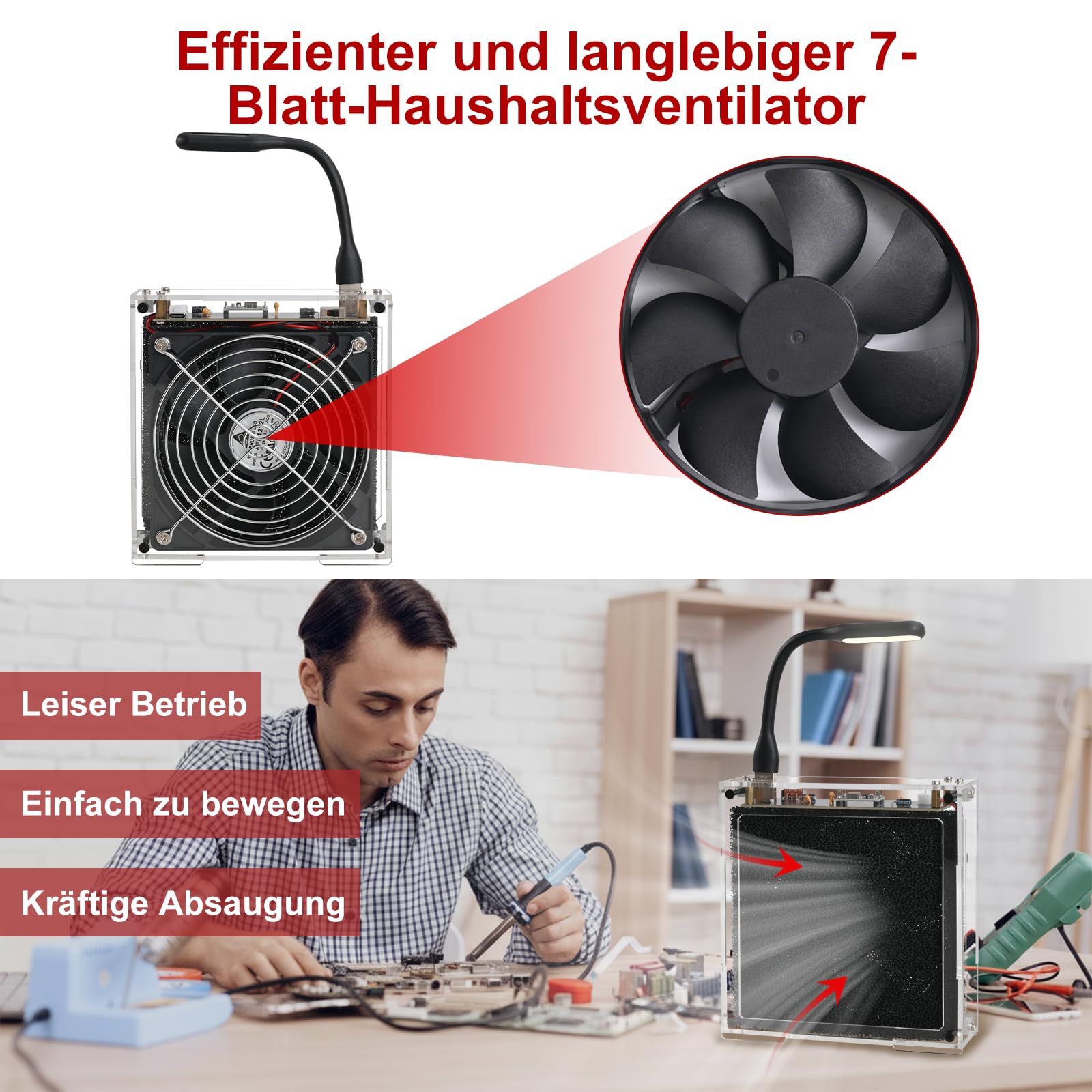 Kit de soudure pour aspirateur de brouillard à souder DIY - Kit d'absorbeur de fumée de soudure avec éclairage LED et filtres - Extracteur de fumée de soudure - Ventilateur fonctionnel pour station de