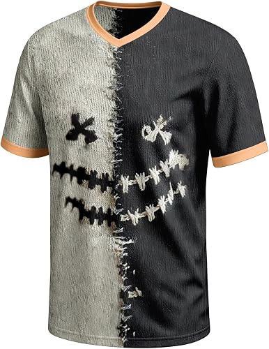 Halloween Men Shirt Fun V-Neck Short Sleeve Patchwork 3D Pum