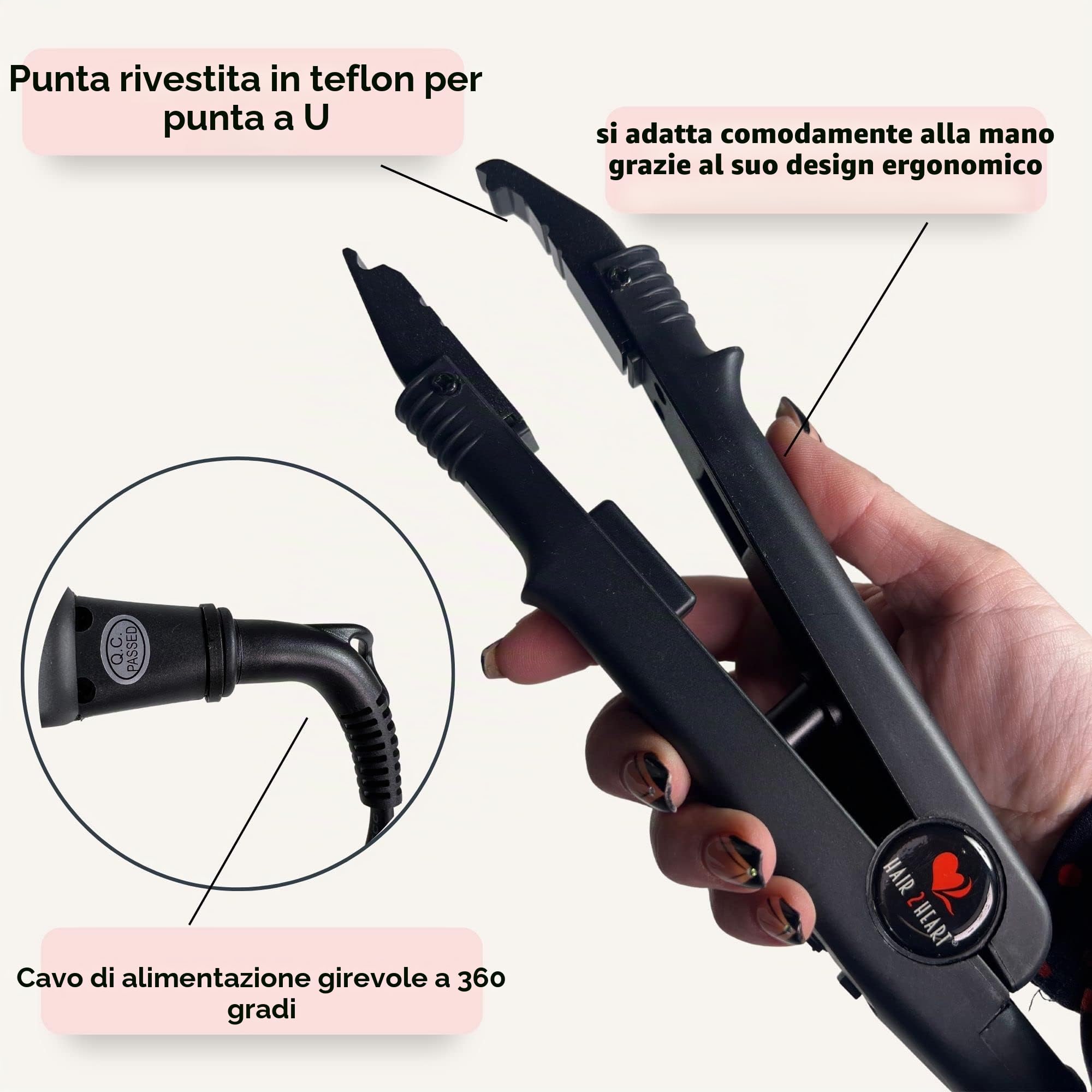 hair2heart Connettore termico per extension per capelli - Strumento di fusione professionale in ferro per la connessione in cheratina - Crea legami forti e duraturi per extension