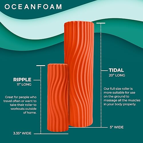 Miniatura 41 de Oceanfoam Tidal Roller - Rojo, Azul Marino Oscuro y Natural Marmóreo - Rodillo de espuma para masaje muscular para dolor de espalda y estiramiento -