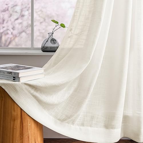 Melodieux Cortinas semitransparentes con textura de lino color crema marfil de 63 pulgadas de largo para dormitorio, sala de estar, cortinas de gasa