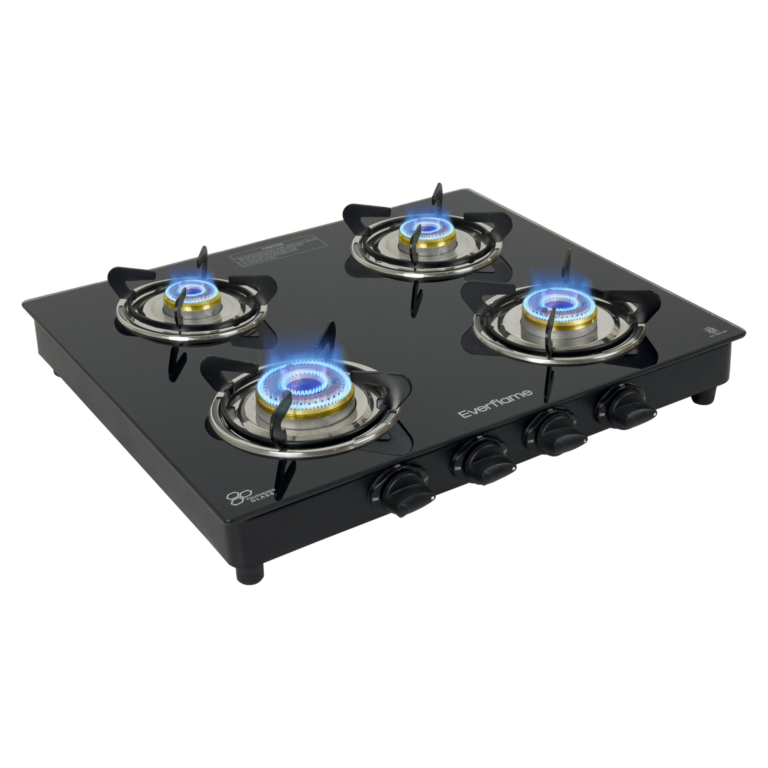 Everflame Titan Gas Stove | 4 Burner Glass Cooktop | Brass Burner | Gas Saver | 6mm Toughened Glass | Hard & Durable | LPG Chulha | ISI Approved | 2 Years Product Warranty + Doorstep Service