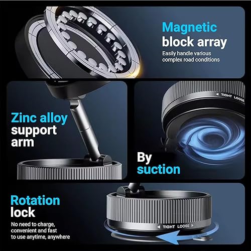 Miniatura 8 de Soporte magnético de teléfono para automóvil con ventosa reforzada de 360, soporte de teléfono para teléfono celular MagSafe para iPhone y Samsung,