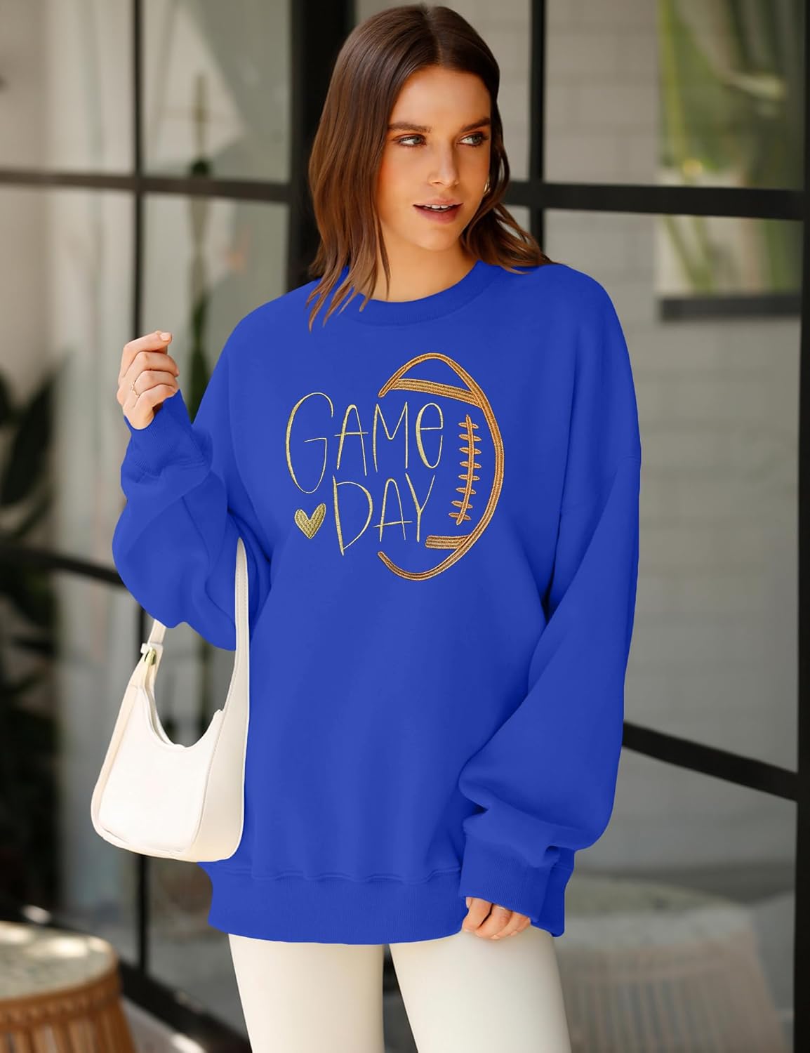 VVNTY Game Day Sweatshirts for Women: Embroidered Football Long Sleeve Shirt Oversized Football Mom Crewneck Pullover - Image 4