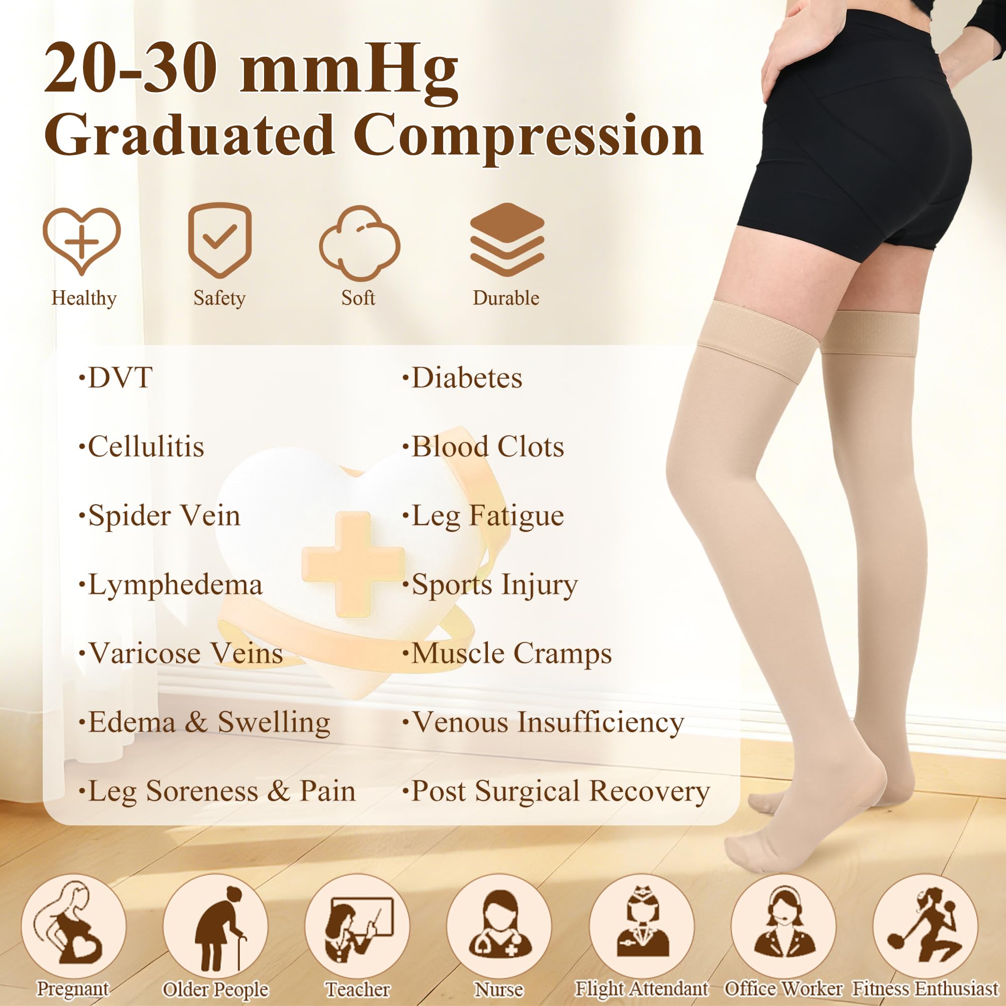 Calze a compressione alta coscia 20-30mmHg, calzini chiusi per donne e uomini