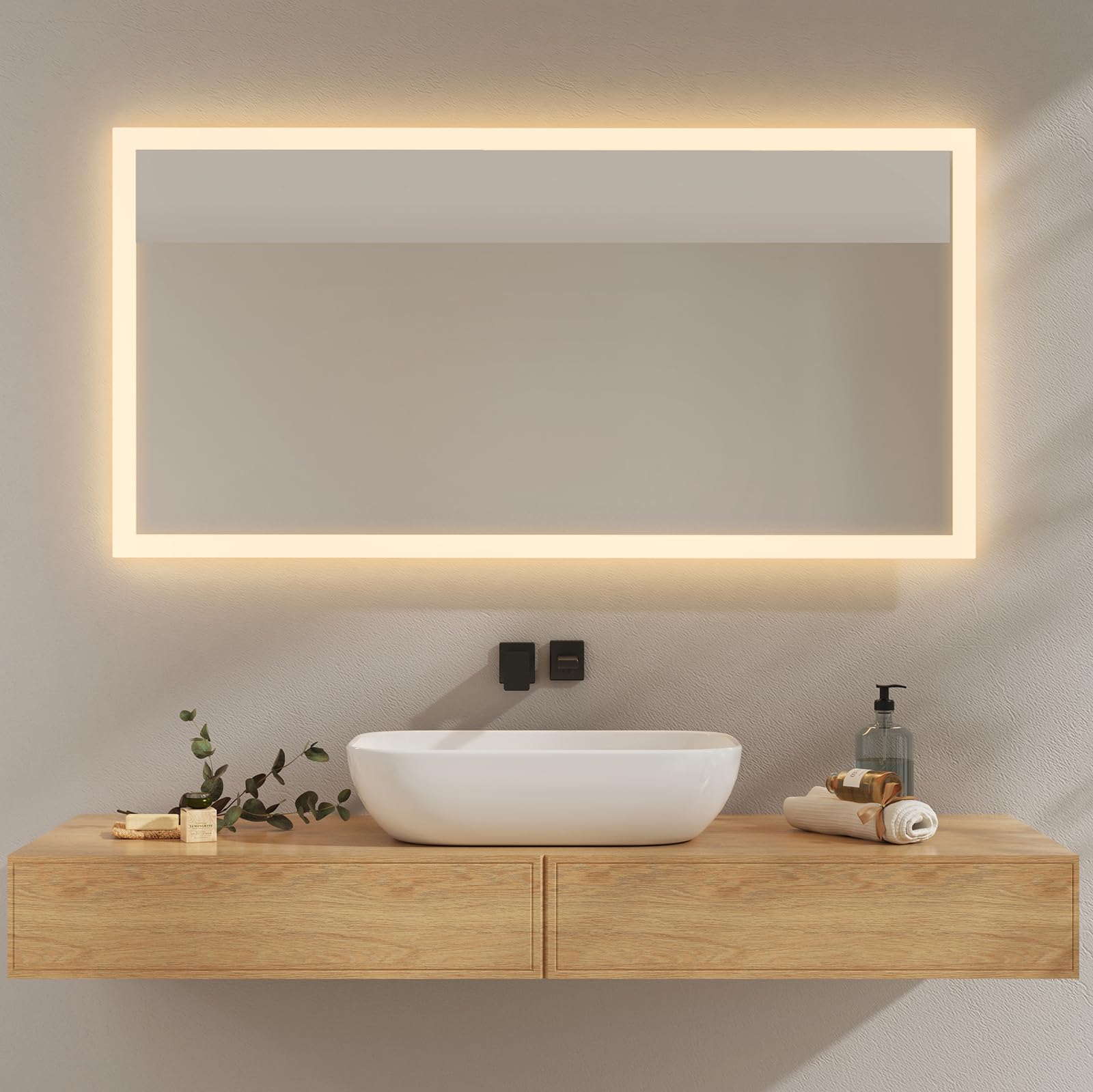 EMKE Espejo Baño con Luz Led 120x60 cm, 3000K/6500K, Espejo baño led, Antiempañante, Interruptor de Palanca, IP44, Espejo de Baño económico,Función de Memoria