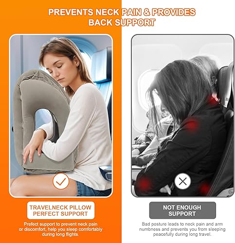 Miniatura 5 de DAWNTREES Paquete de 2 almohadas inflables para viajes en avión, almohada cervical inflable para dormir, apoyo cómodo para la cabeza, cuello y