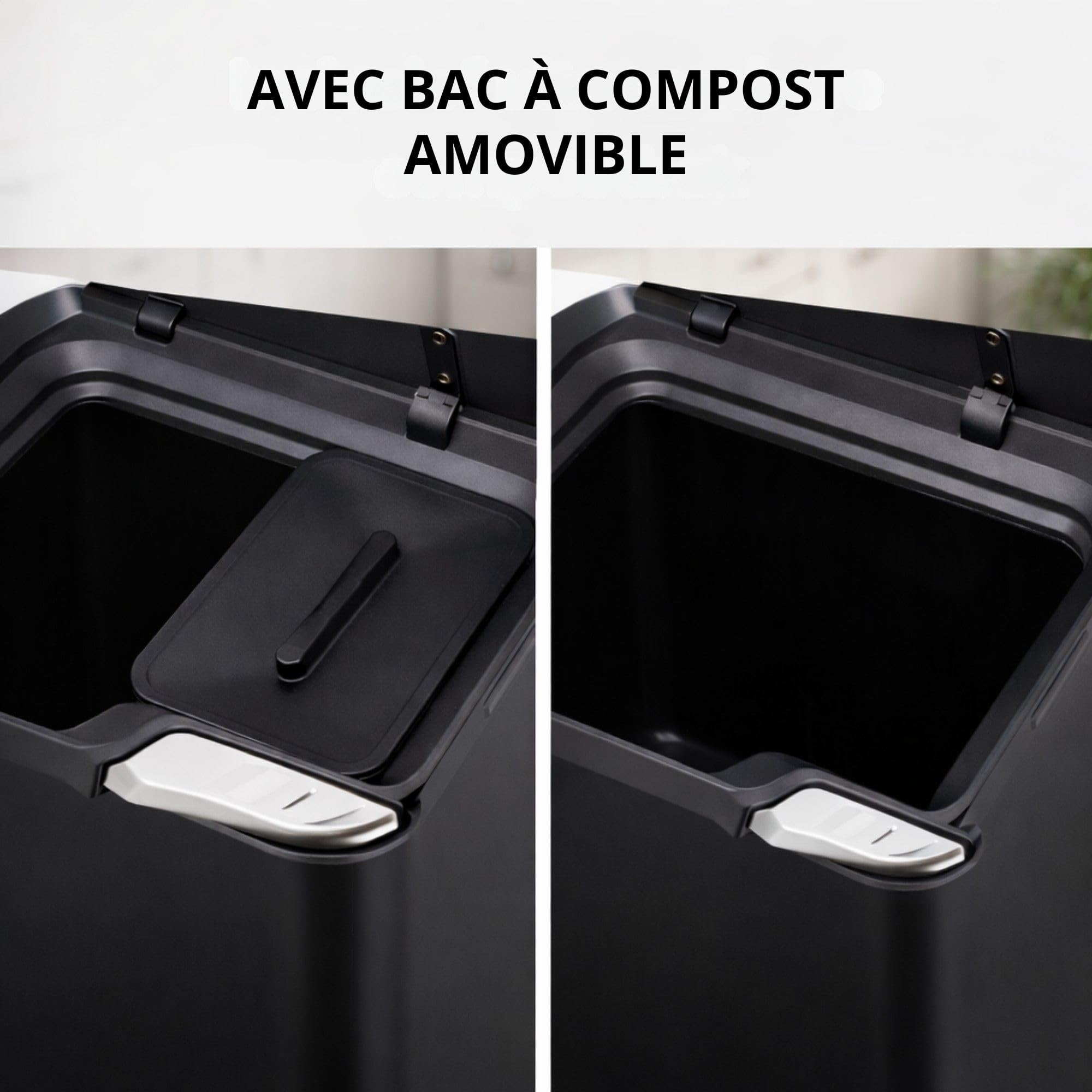 Bayt Poubelle De Tri Sélectif 60 L Pour La Cuisine - Poubelles De Cuisine À Double Bac De 60 Litres Pour Le Tri Des Déchets | Poubelle Verticale En Acier Inoxydable Noir Mat