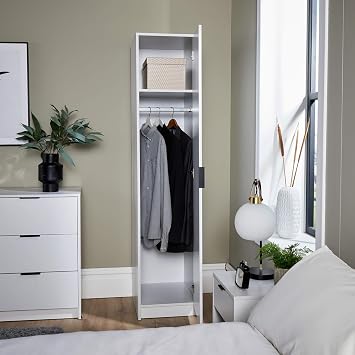 Home Source Phoenix Wardrobe with 1 Door | 180cm Tall White| Hanging Rail & Storage Shelf | Contemporary Bedroom Furniture | 40D x 48W x 180H cm
