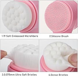 Beomeen Face Brush 2 in 1, Silicone Facial Cleansing Exfoliating Brush Soft Bristles Pore Deep Cleansing, Jade Face Roller Skin Care Tools, Manual Dual Face Wash Scrub Brush Massaging Gift,Pink+White