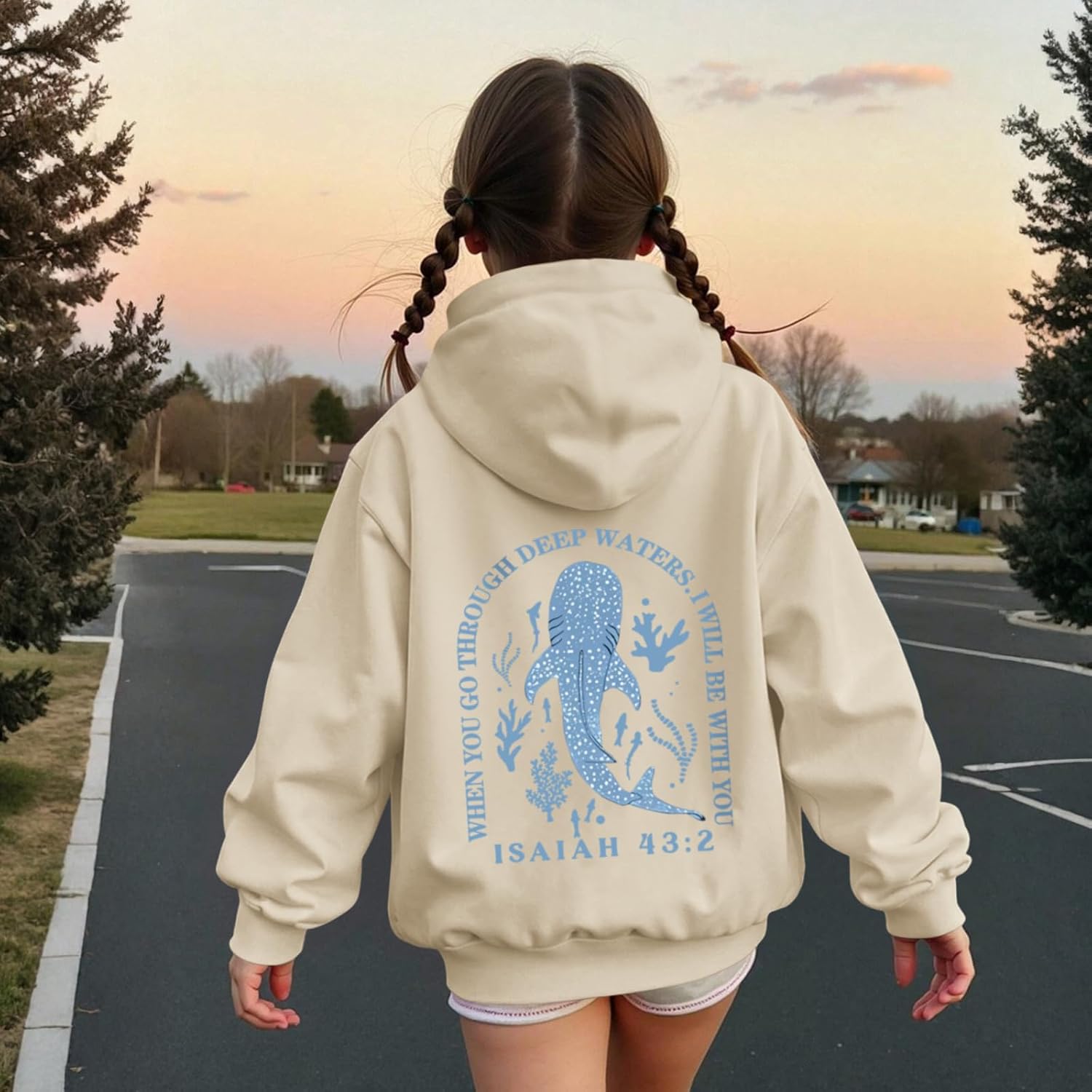 KEEVICI Cute Christian Hoodies For Girls Graphic Sweatshirt Whale Shark Kawaii Hoodie Kids Jesus Faith Bible Verse Pullover - Image 3