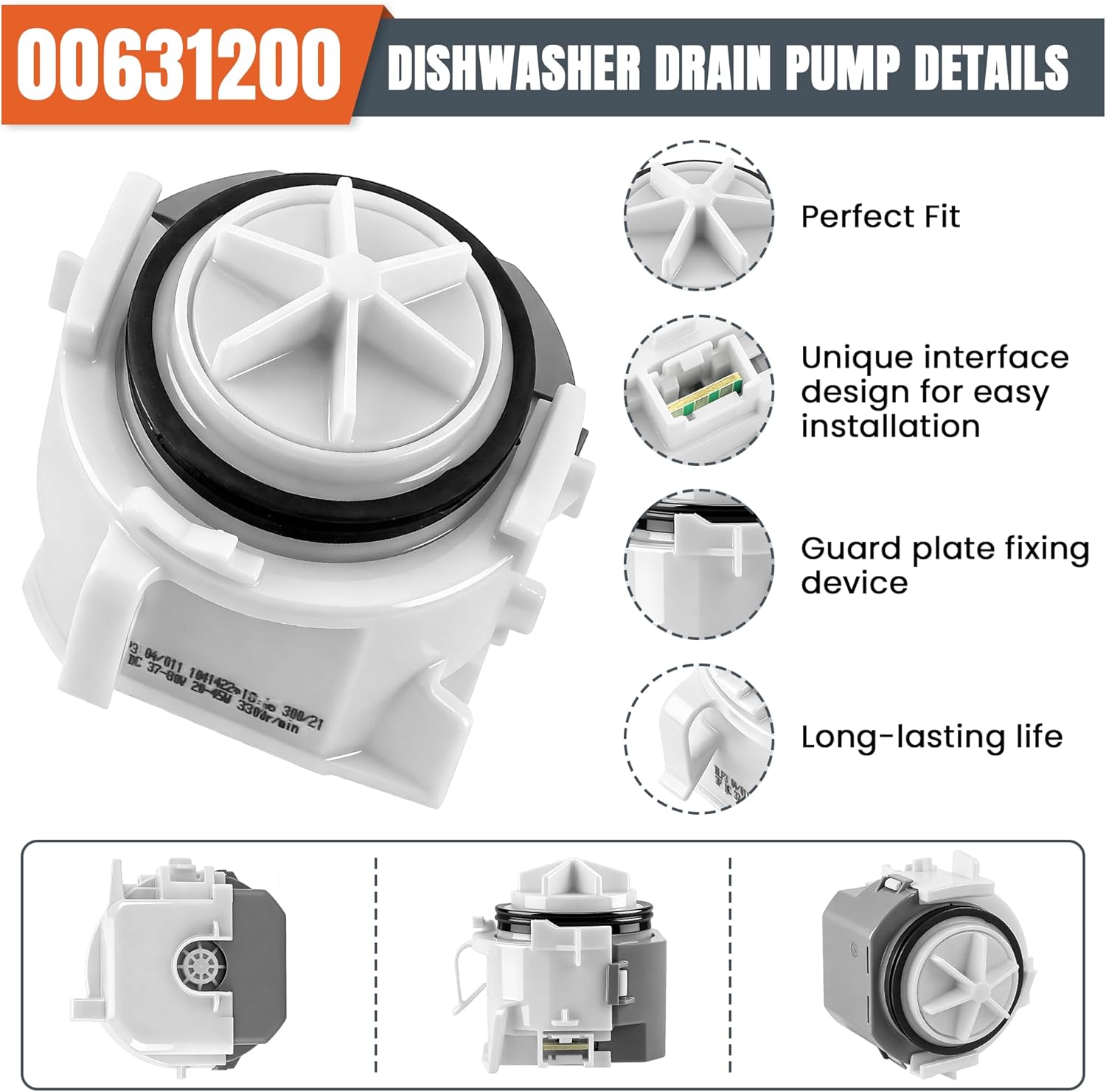 00631200 Dishwasher Drain Pump Motor Assembly Fits for Bo-sch Ther-mador Dishwasher - Dishwasher Drain Pump Motor 00631200 Replaces 631200,AP5972147, PS11704799,EAP11704799 by AMI PARTS