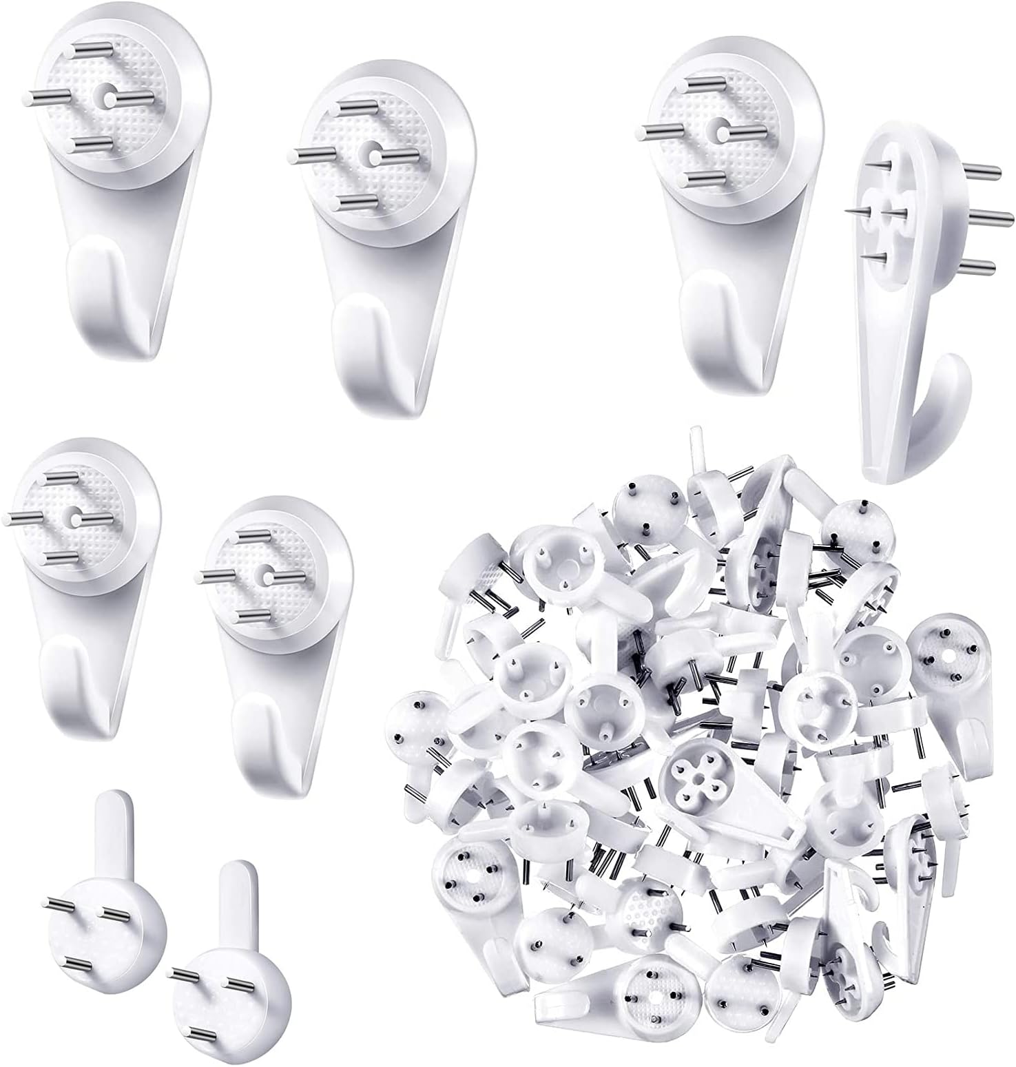 ExeQianming Wall Hook, 48Pcs Non Trace Plastic Hanging Hook Nail Picture Hanging Hooks for Painting Wedding Mirror Concrete Studs, White