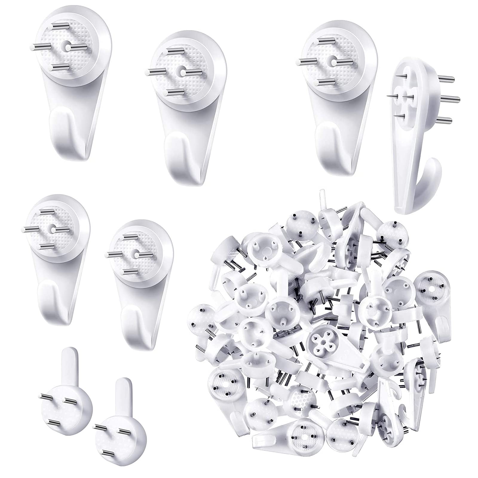 ExeQianming Wall Hook, 48Pcs Non Trace Plastic Hanging Hook Nail Picture Hanging Hooks for Painting Wedding Mirror Concrete Studs, White